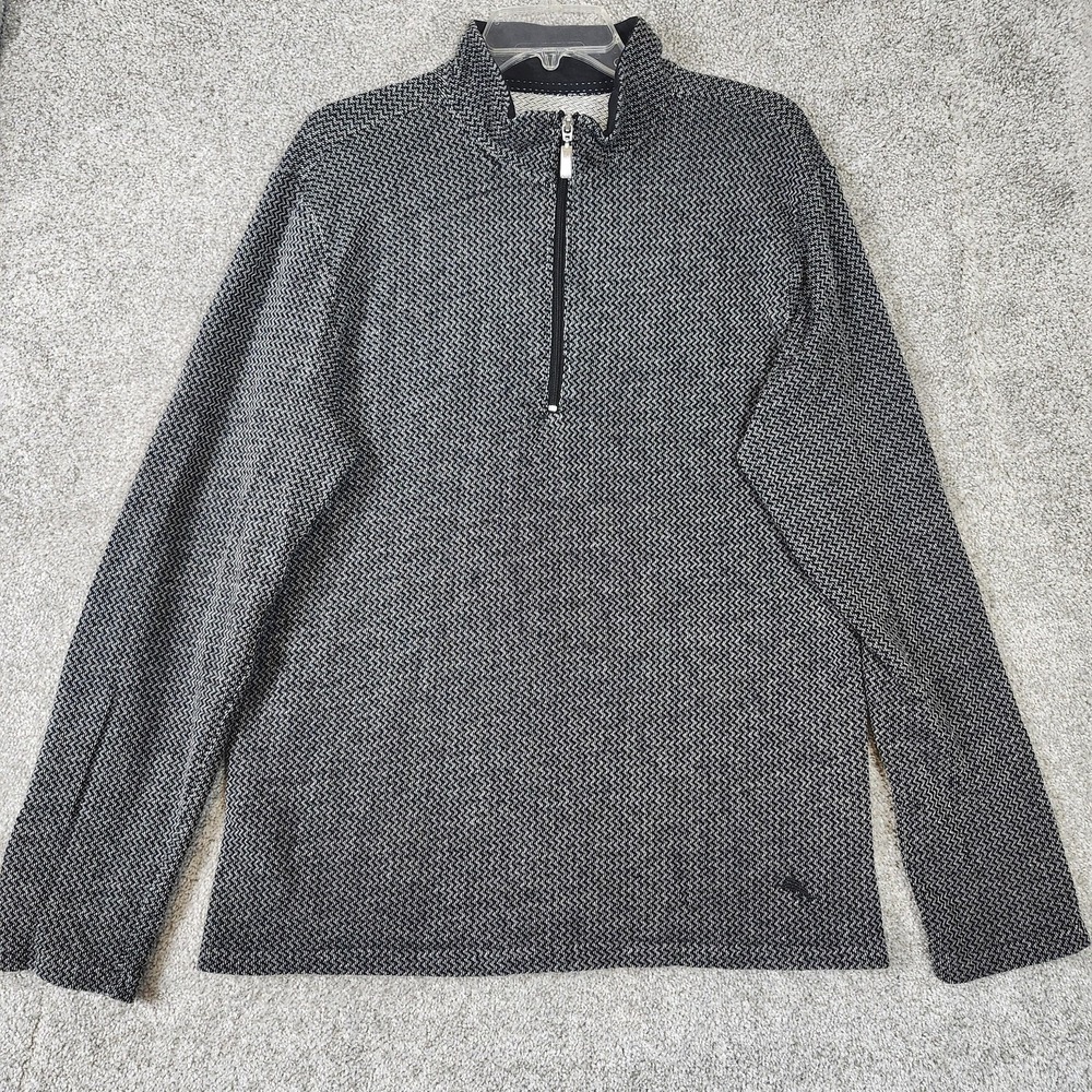Tommy Bahama Sweater Mens Large Black Gray Half Zip Pullover Knit Casual Logo